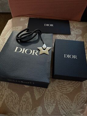 Dior Black Cord Necklace with White Star Pendant bag / small box